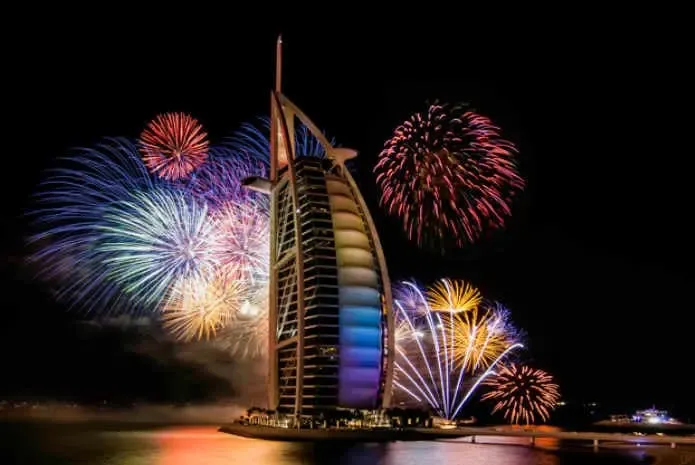 New Year fireworks display with Burj Al Arab in the background